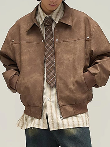 AIDASE  -  High Quality Mens Clothing Vintage Old Brown Pu Leather Coat Men's Fashion Zipper Jacket Spring and Autumn ropa hombre ropa aidase-shop